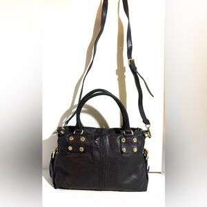 Black Leather Handbag with Gold Accents